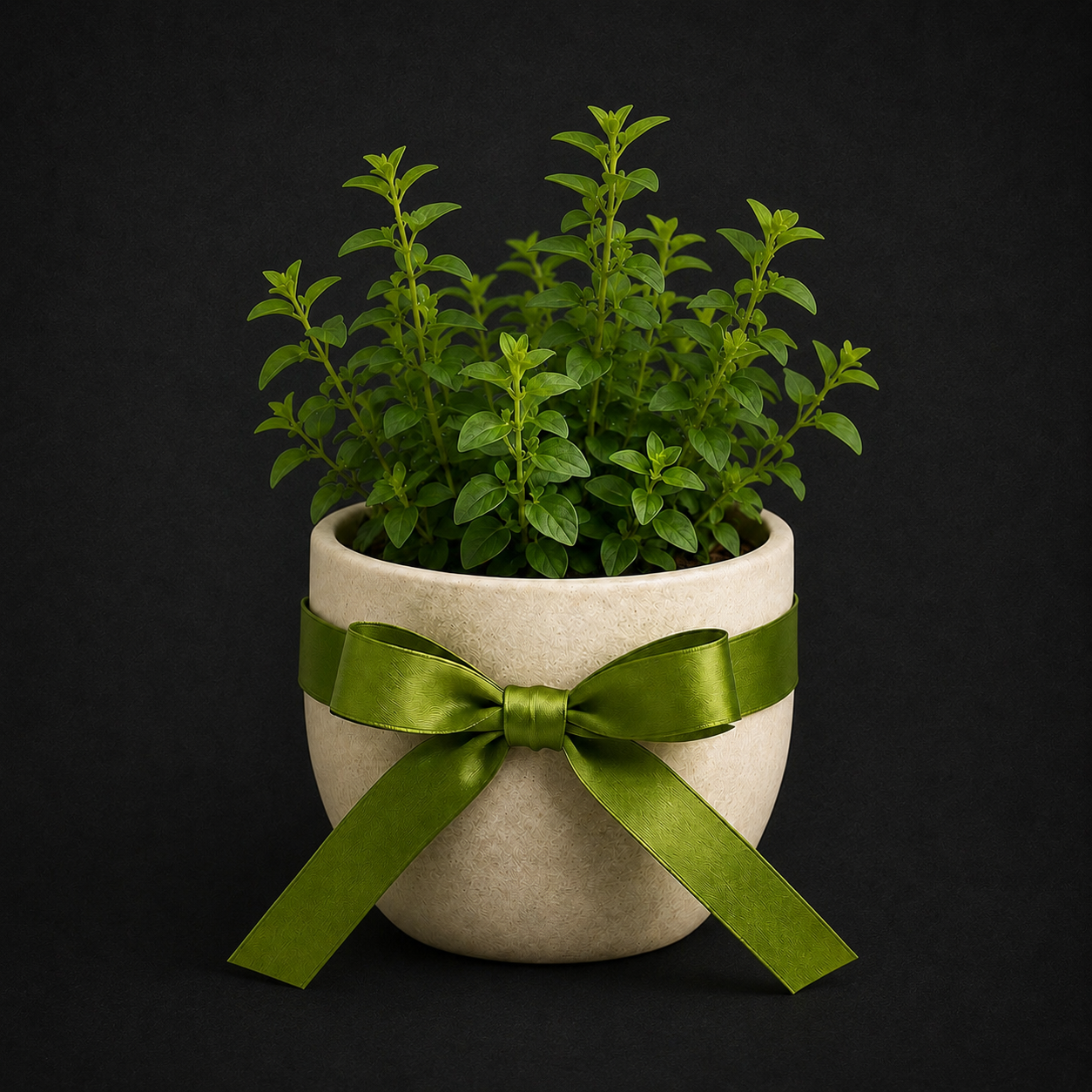 plant in pot with gift ribbon