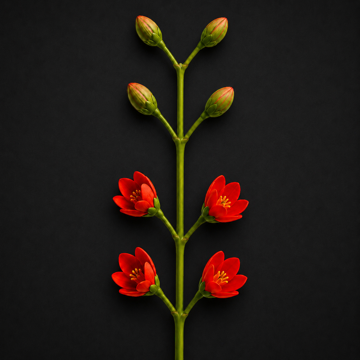 flower stem with several bugs, some open, some closed