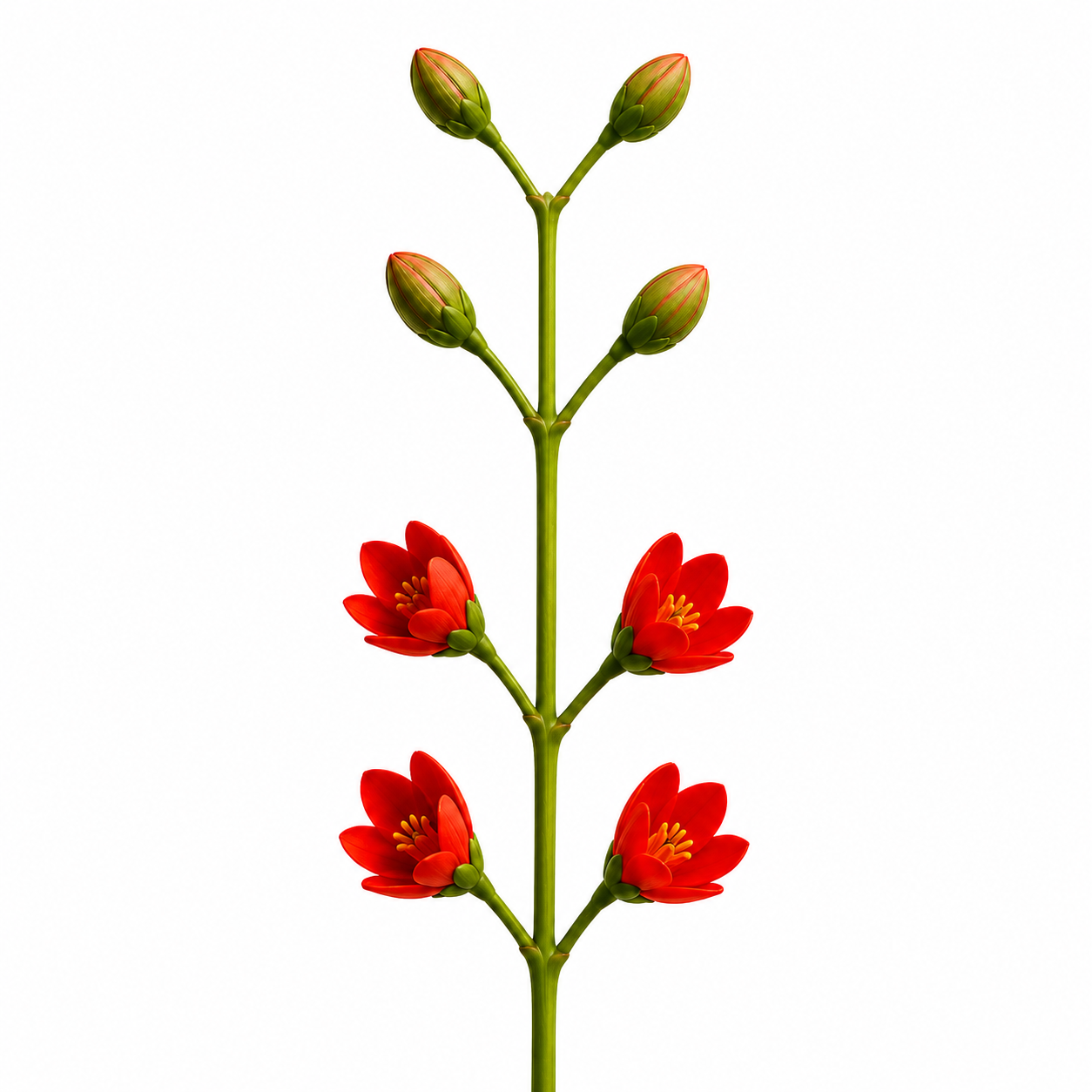 flower stem with several bugs, some open, some closed